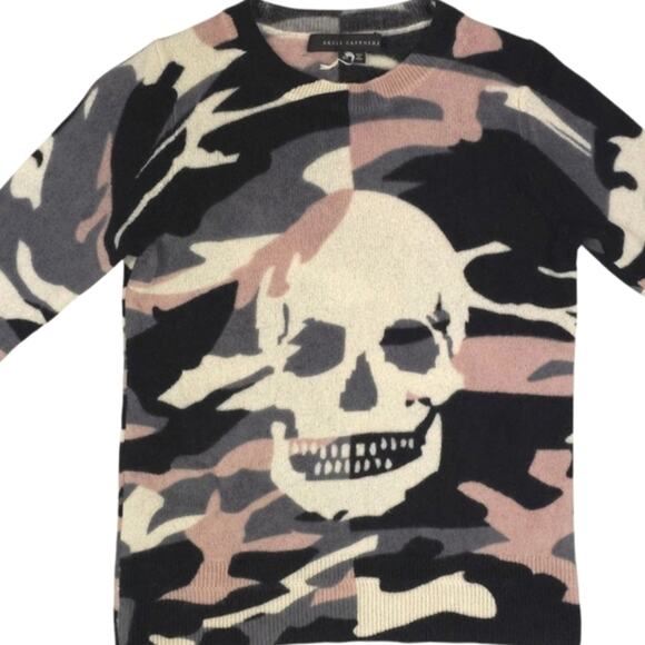 Skull Cashmere Crew Neck Camo Skull Sweater 100% Cashmere - Picture 3 of 9